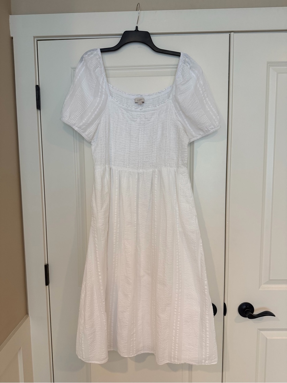 LOFT White Smocked Textured Top